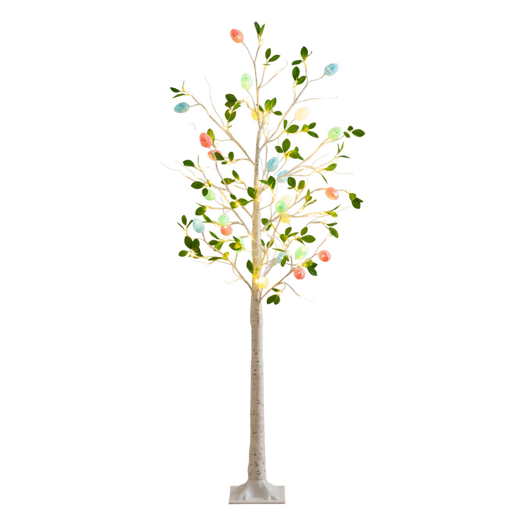6ft. Pre-Lit Artificial Blooming Easter Egg Twig Tree with 96 Warm White LED Lights